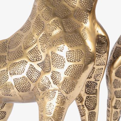Hollywood Regency Style Polished Brass Giraffe Sculptures Pair