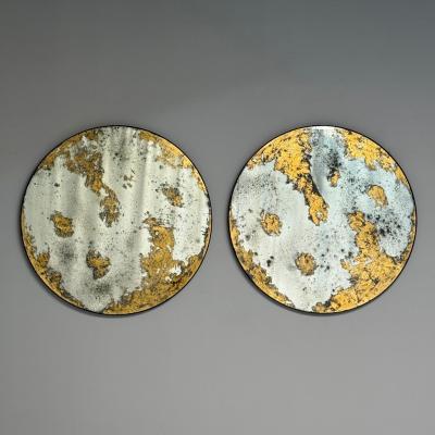 Hollywood Regency Style Round Wall Mirrors Eglomise Glass Gold Leaf 21st C 