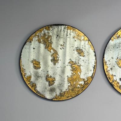 Hollywood Regency Style Round Wall Mirrors Eglomise Glass Gold Leaf 21st C 