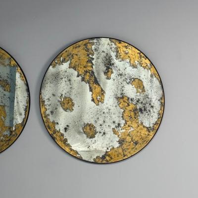 Hollywood Regency Style Round Wall Mirrors Eglomise Glass Gold Leaf 21st C 