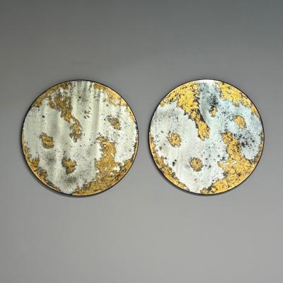 Hollywood Regency Style Round Wall Mirrors Eglomise Glass Gold Leaf 21st C 