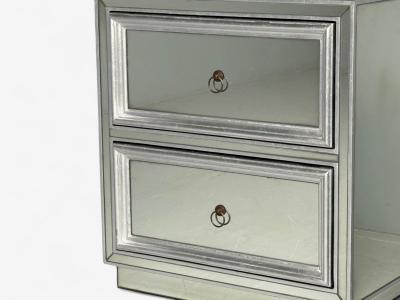 Hollywood Regency Style Silver Leaf Distressed Glass Mirrored Nightstands