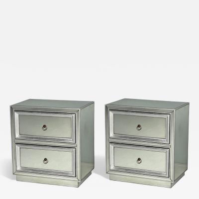 Hollywood Regency Style Silver Leaf Distressed Glass Mirrored Nightstands