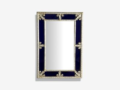 Hollywood Regency Style Small Mirror Cobalt Blue Glass Silver Leaf 1980s