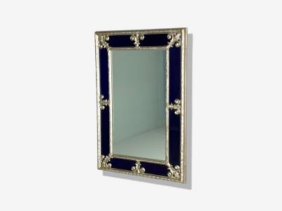 Hollywood Regency Style Small Mirror Cobalt Blue Glass Silver Leaf 1980s