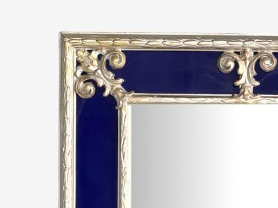 Hollywood Regency Style Small Mirror Cobalt Blue Glass Silver Leaf 1980s