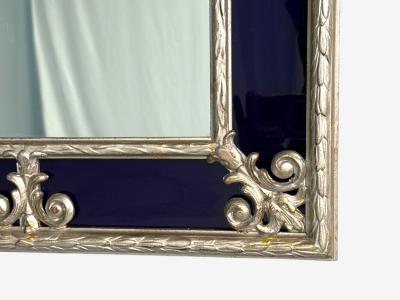 Hollywood Regency Style Small Mirror Cobalt Blue Glass Silver Leaf 1980s