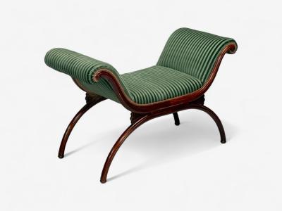 Hollywood Regency Style Stained Wood Green Fabric Benches USA 1980s