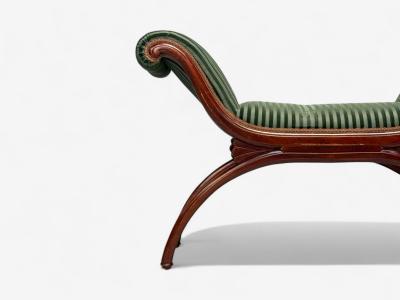 Hollywood Regency Style Stained Wood Green Fabric Benches USA 1980s