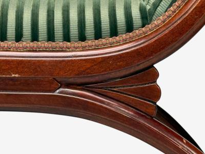 Hollywood Regency Style Stained Wood Green Fabric Benches USA 1980s