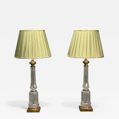 Hollywood Regency Style Table Lamps Fluted Crystal Gilt Metal USA 1980s