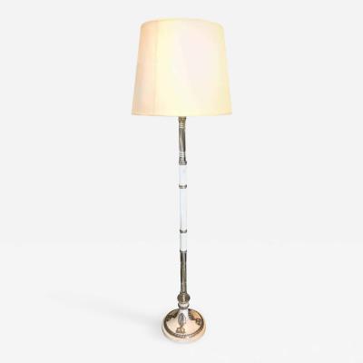 Hollywood Regency Style White Marble Glass and Silver Plate Floor Standing Lamp