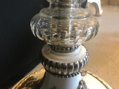 Hollywood Regency Style White Marble Glass and Silver Plate Floor Standing Lamp