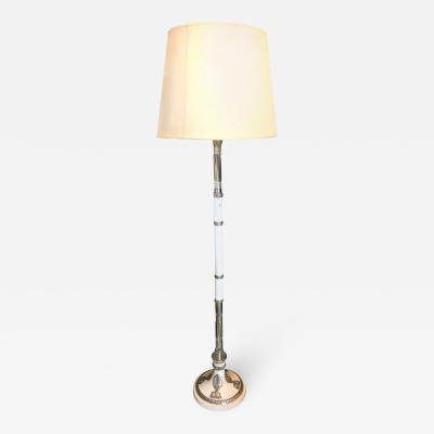 Hollywood Regency Style White Marble Glass and Silver Plate Floor Standing Lamp