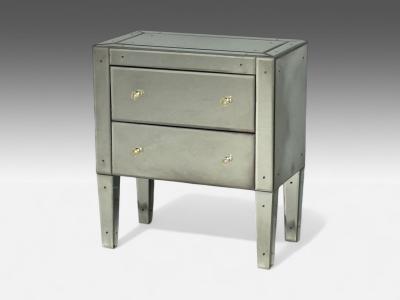 Hollywood Regency Style Wood Antique Beveled Glass Mirrored Nightstands