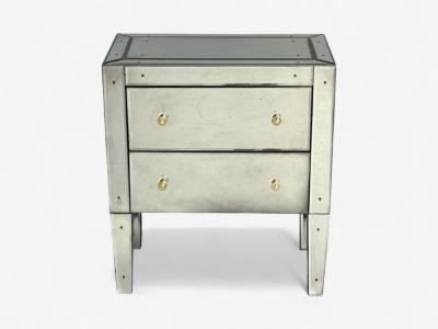 Hollywood Regency Style Wood Antique Beveled Glass Mirrored Nightstands