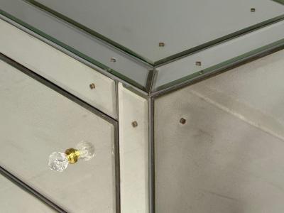 Hollywood Regency Style Wood Antique Beveled Glass Mirrored Nightstands