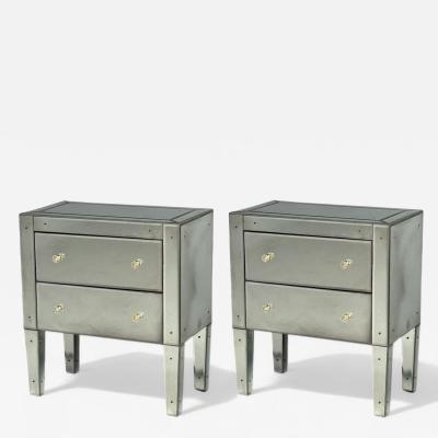 Hollywood Regency Style Wood Antique Beveled Glass Mirrored Nightstands