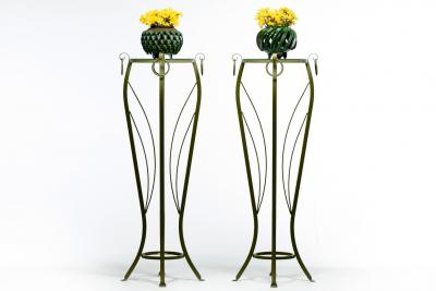 Hollywood Regency Tall Green Pedestals with Curvaceous Roman Urn Silhouette