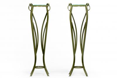 Hollywood Regency Tall Green Pedestals with Curvaceous Roman Urn Silhouette