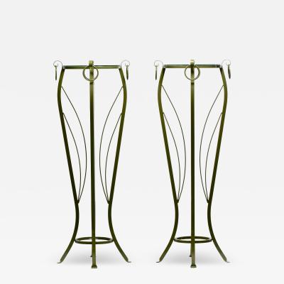 Hollywood Regency Tall Green Pedestals with Curvaceous Roman Urn Silhouette