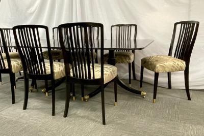 Hollywood Regency Triple Pedestal Ebony Dining Table Maison Jansen