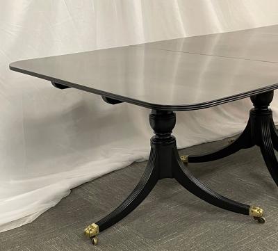 Hollywood Regency Triple Pedestal Ebony Dining Table Maison Jansen