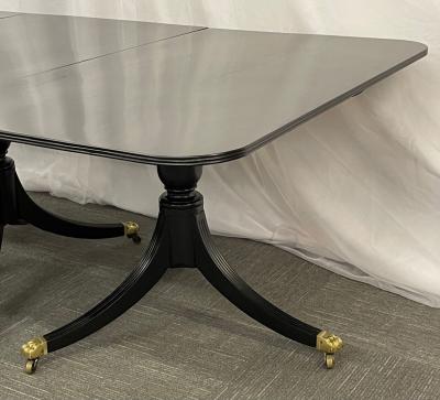 Hollywood Regency Triple Pedestal Ebony Dining Table Maison Jansen