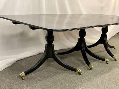 Hollywood Regency Triple Pedestal Ebony Dining Table Maison Jansen