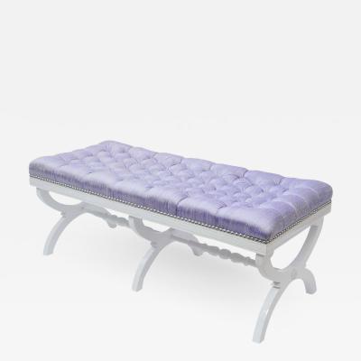 Hollywood Regency Tufted Silk Bench