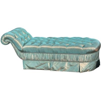 Hollywood Regency Turquoise Satin Tufted Chaise Lounge Joanne Carson Estate