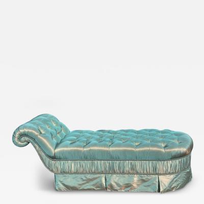 Hollywood Regency Turquoise Satin Tufted Chaise Lounge Joanne Carson Estate