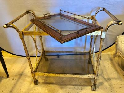 Hollywood Regency Two Tier Serving Cart in a Faux Marbleized Design