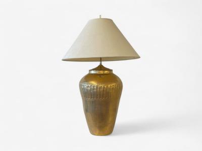Hollywood Regency Water Gilt Fabric Monumental Table Lamps USA 1970s