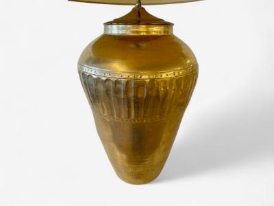Hollywood Regency Water Gilt Fabric Monumental Table Lamps USA 1970s