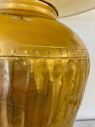 Hollywood Regency Water Gilt Fabric Monumental Table Lamps USA 1970s
