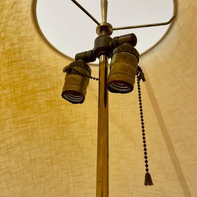 Hollywood Regency Water Gilt Fabric Monumental Table Lamps USA 1970s