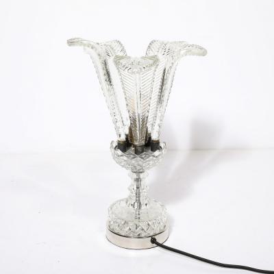 Hollywood Style Cut Pressed Murano Glass Leaf Form Table Lamp W Etched Detail