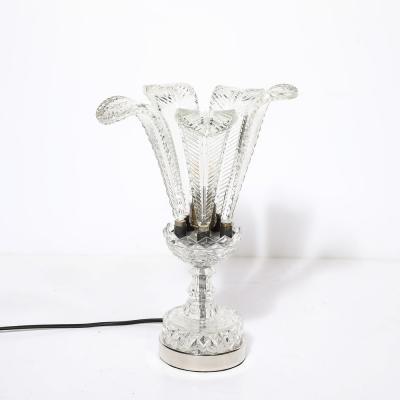 Hollywood Style Cut Pressed Murano Glass Leaf Form Table Lamp W Etched Detail