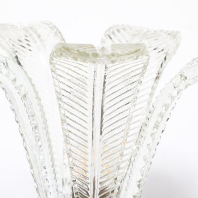 Hollywood Style Cut Pressed Murano Glass Leaf Form Table Lamp W Etched Detail
