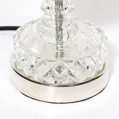 Hollywood Style Cut Pressed Murano Glass Leaf Form Table Lamp W Etched Detail
