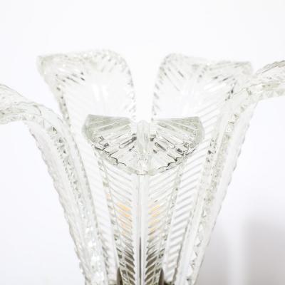Hollywood Style Cut Pressed Murano Glass Leaf Form Table Lamp W Etched Detail