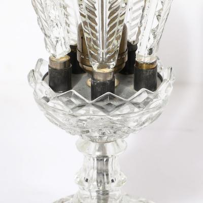 Hollywood Style Cut Pressed Murano Glass Leaf Form Table Lamp W Etched Detail