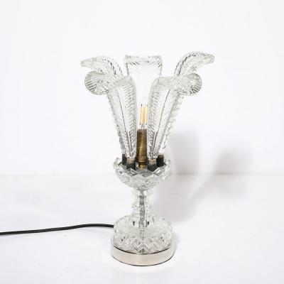 Hollywood Style Cut Pressed Murano Glass Leaf Form Table Lamp W Etched Detail