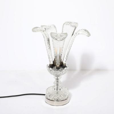 Hollywood Style Cut Pressed Murano Glass Leaf Form Table Lamp W Etched Detail