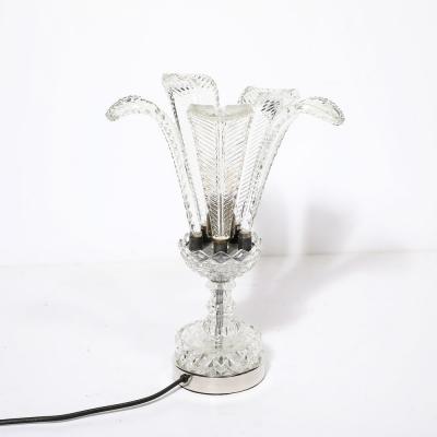 Hollywood Style Cut Pressed Murano Glass Leaf Form Table Lamp W Etched Detail