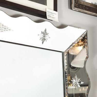 Hollywood Venetian Glass Scalloped Shadowbox Beveled Mirror W Reversed Etching