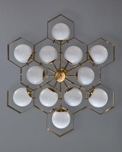 Honeycomb Brass and Glass Candlestick
