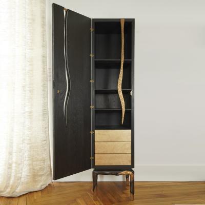 Hoon Moreau LA GRIFFE DU TEMPS II Bronze and sculpted oak cabinet