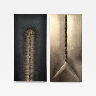 Hoon Moreau MEMORY OF THE FUTURE T4 T5 Diptych of uniques wall sculptures in wood